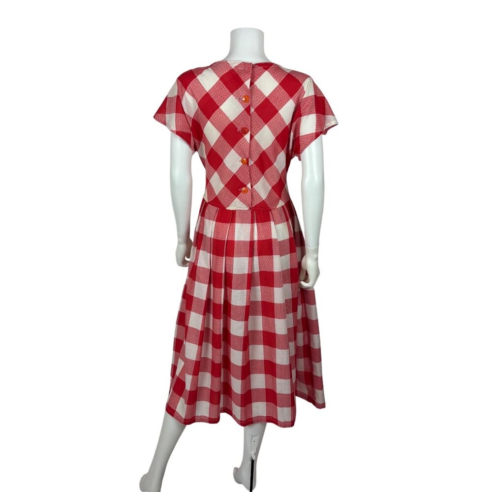 Vintage 80s Checkered Dress Womens Large Red White Picnic Gingham Fit And Flare - Picture 8 of 10